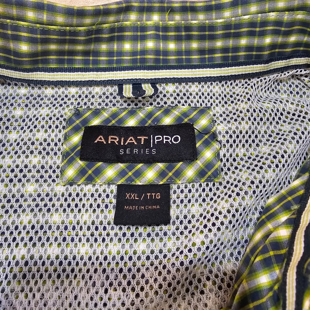 Men's Ariat Pro Series Green Plaid Button Down Shirt Size XXL - Picture 5 of 7